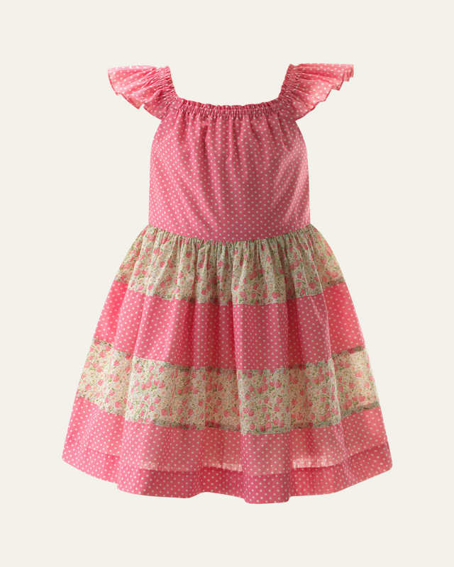 Girl's Strawberry & Polka Dot Tiered Dress, Size 2-10